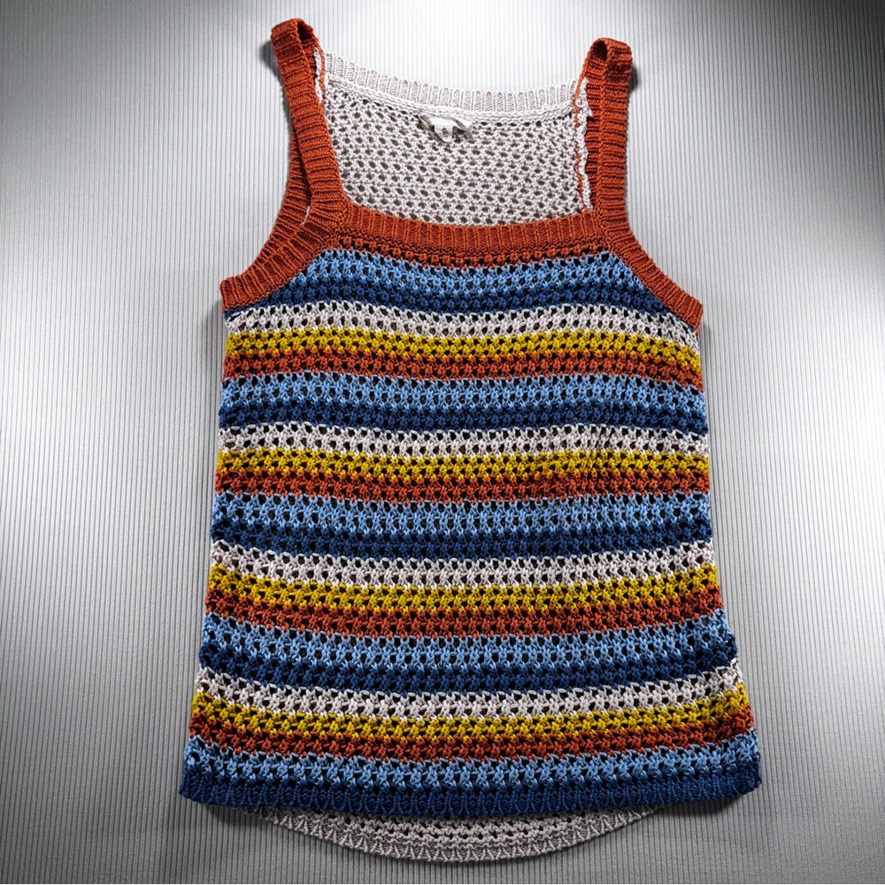 Hem & Thread Colorful Striped Crochet Knit Tank